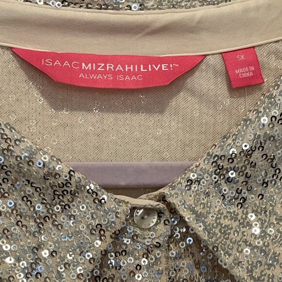 NWOT Isaac Mizrahi Live! Gold Sequin Button-Up Shirt Womens NEW - Picture 3 of 7